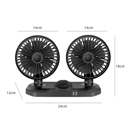 F558 With USB Mobile Phone Charging Car Fan 12/24V Car Truck Double Shaking Head Fan, Double Head 12V, Double Head 24V