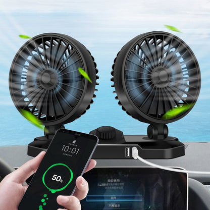 F558 With USB Mobile Phone Charging Car Fan 12/24V Car Truck Double Shaking Head Fan, Double Head 12V, Double Head 24V
