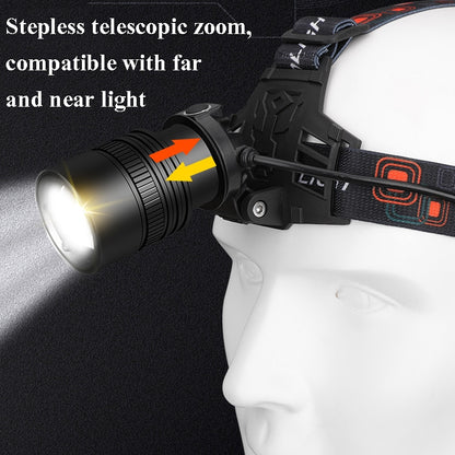 Lamp Beads Headlight USB Rechargeable Zoom Outdoor Strong Headlight