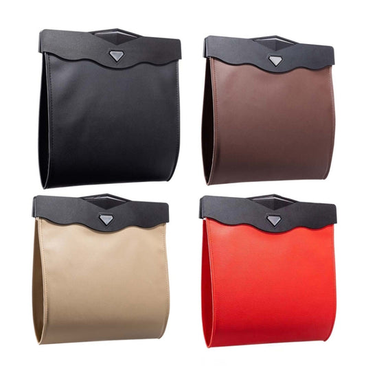 Car Trash Can Car Chair Back Hanging Storage Box Hidden Folding Storage Bag With LED Light, Black, Mocha Brown, Beige, Red