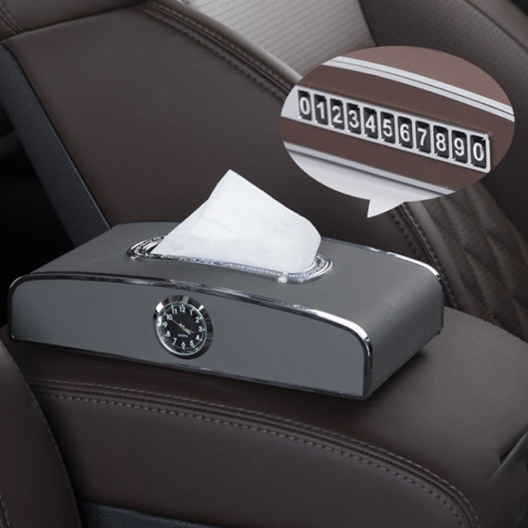 Car Clock Tissue Box Multi-Function Vehicle Instrument Table Paper Towel Box, Style:, Clock+Parking Card (Green), Clock+Parking Card (Ivory), Clock+Parking Card (Agate), Clock+Parking Card (Black), Clock+Parking Card (Gray)�����������������������������...