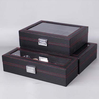 Carbon Fiber PU Leather Watch Box Jewelry Storage Box Packaging Box, Style: