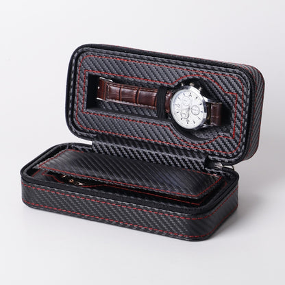 PU Leather Full Carbon Fiber Zipper Watch Bag Watch Storage Display Box, Style:, 02 Watch Position, 04 Watch Position, 08 Watch Position Carbon Fiber