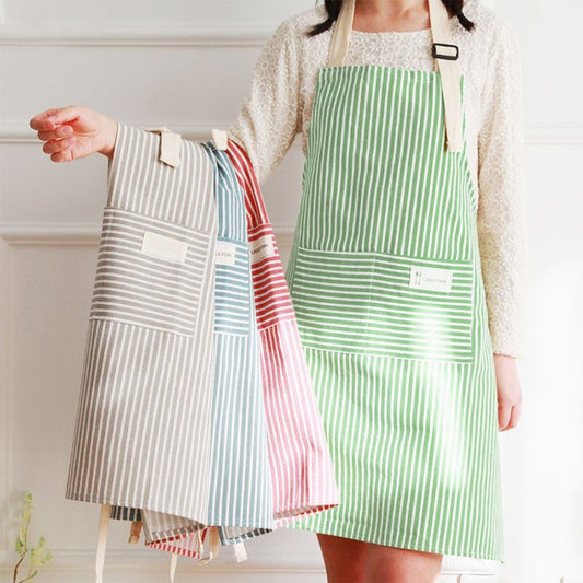 Kitchen Home Cooking Apron Restaurant Works Striped Cotton And Linen Apron, Red, Coffee, Blue, Green