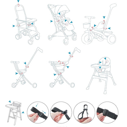 Baby Dining Chair Stroller Safety Strap Five-Point  Type A Version + Fixed Strap + Thick Shoulder Pad + Large Crotch Protector, Black, Red, Pink, Sky Blue, Grey