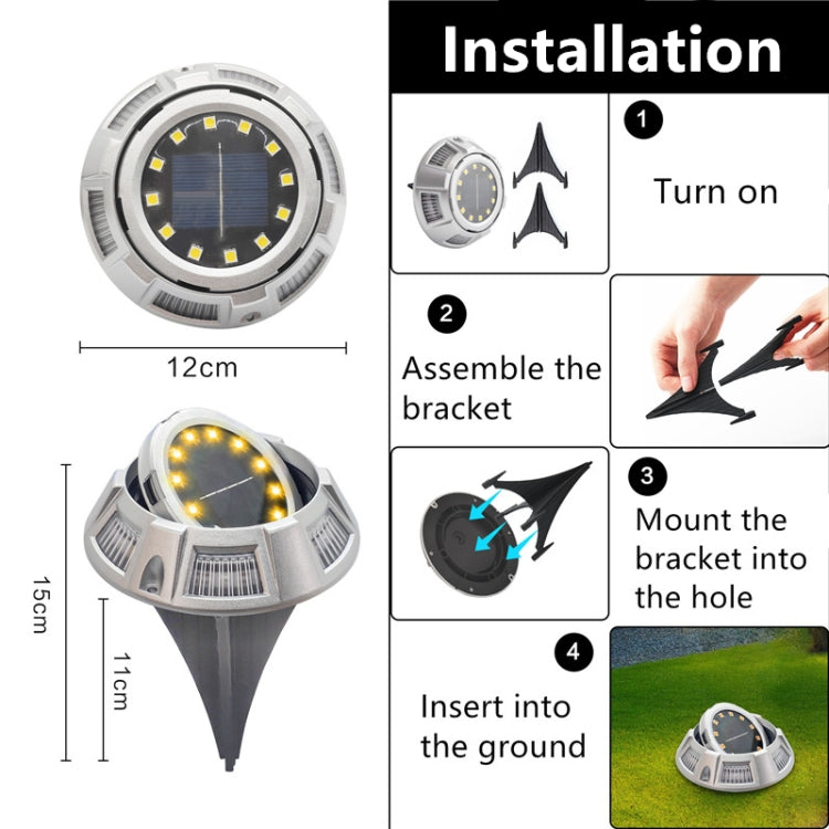 Outdoor Solar Underground Lamp Rotating Buried Lawn Lamp , Spec:, 12 LEDs White+Blue Light (Aluminum Shell), 12 LEDs Warm+Blue Light (Aluminum Shell), 12 LEDs White+Color Llight (Aluminum Shell), 12 LEDs Warm+Color Light (Aluminum Shell)���������������...
