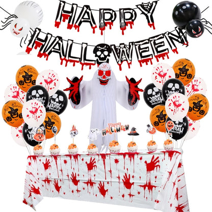 Halloween Balloon Set Blood Color Banner Three-Dimensional Ghost Party Decoration, Blood Deskcloth Set, Pumpkin Tablecloth set, Honeycomb Ball 1, Honeycomb Ball 2
