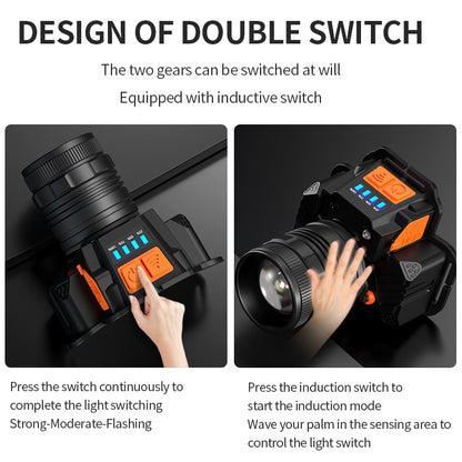SASQUATCH T50 USB Charging Smart Sensor Head-Mounted Fishing Light Zoom Headlight Outdoor Miners Lamp,Style:, T8  (2 x 1200MA  Battery), T8  (2 x 2000MA Battery)