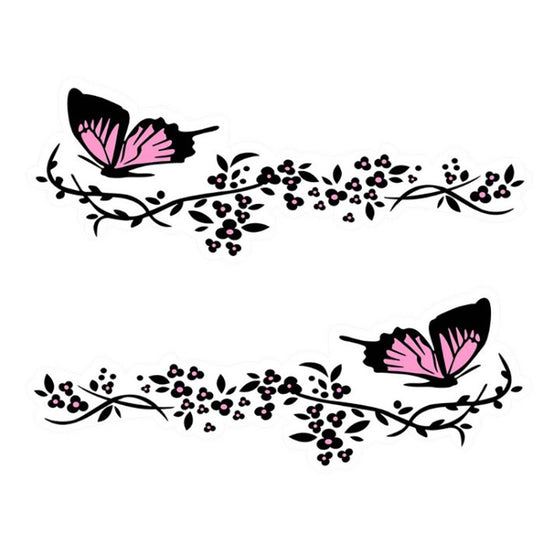 2 Pairs R729 Butterfly Flower Car Sticker Butterfly Love Flower Personality Engine Cover Body Decorative Sticker, Pink, Red
