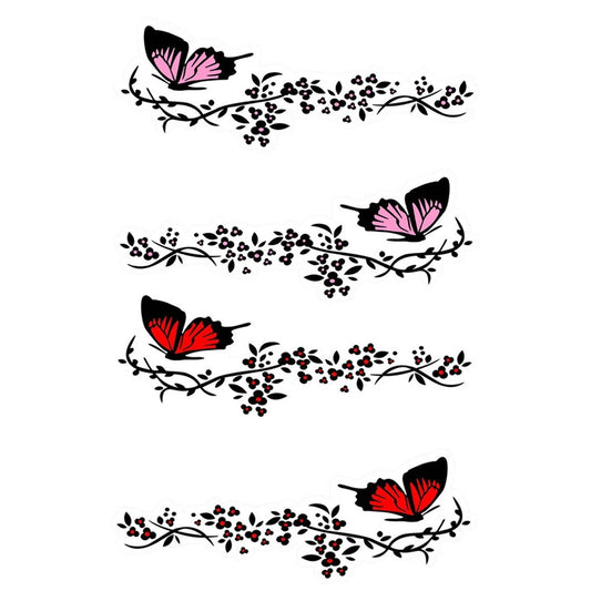 2 Pairs R729 Butterfly Flower Car Sticker Butterfly Love Flower Personality Engine Cover Body Decorative Sticker, Pink, Red