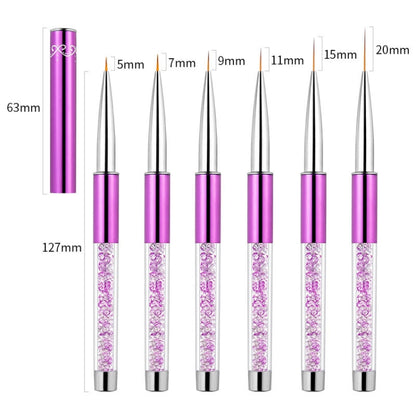 Nail Art Drawing Pen Purple Drill Rod Color Painting Flower Stripe Nail Brush With Pen Cover, Specification: 5mm, 20mm, 15mm, 11mm, 9mm, 7mm, 5mm
