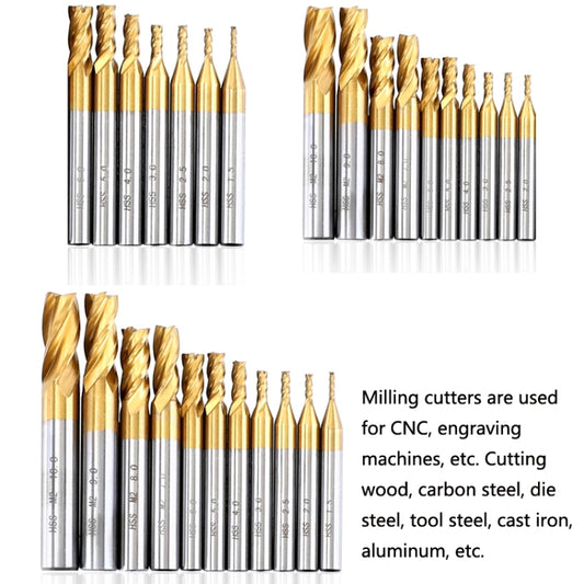 High-Speed Steel And Aluminum End Face Milling Cutter With Straight Shank Titanium-Plated Milling Cutter, 7 PCS/Set, 10 PCS/Set, 11 PCS/Set