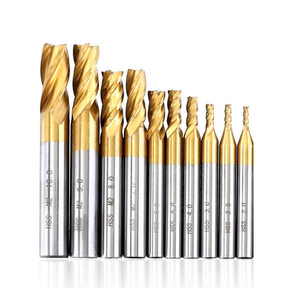 High-Speed Steel And Aluminum End Face Milling Cutter With Straight Shank Titanium-Plated Milling Cutter, 7 PCS/Set, 10 PCS/Set, 11 PCS/Set