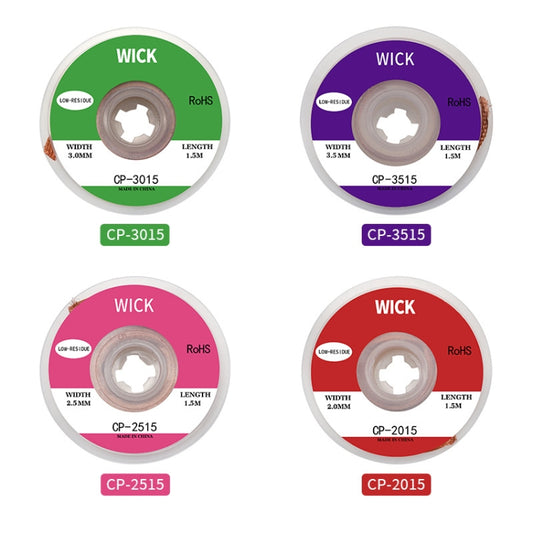 4 PCS Silk Wire Deficiency Tin With Low Residue Strip BGA To Remove Tin Welding Strip Electronic Maintenance Welding Material, CP-2015 2.0mm x 1.5m, CP-2515 2.5mm x 1.5m, CP-3015 3.0mm x 1.5m, CP-3515 3.5mm x 1.5m
