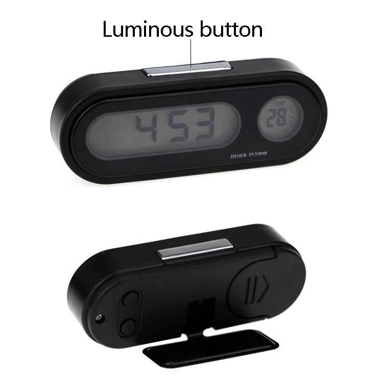 K02 Car Electronic Clock Temperature Meter Night Light LED Temperature Time Meter, 2 in 1 Black Blue Light