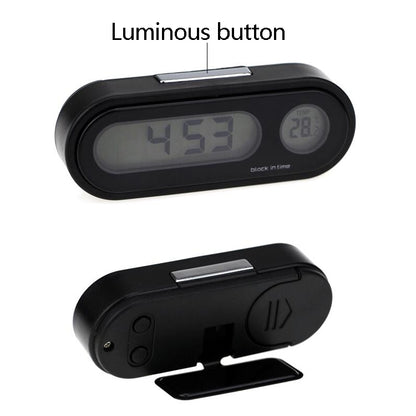K02 Car Electronic Clock Temperature Meter Night Light LED Temperature Time Meter, 2 in 1 Black Blue Light