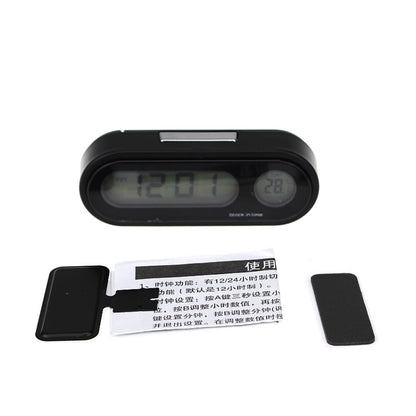 K02 Car Electronic Clock Temperature Meter Night Light LED Temperature Time Meter, 2 in 1 Black Blue Light