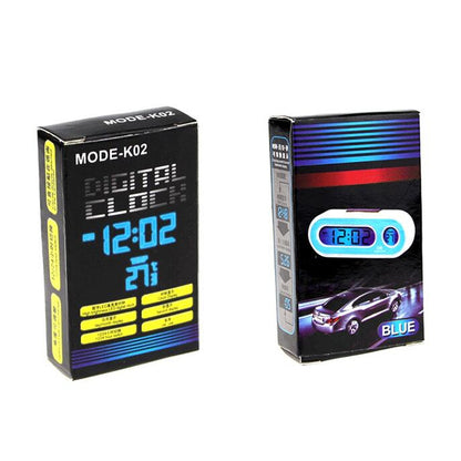 K02 Car Electronic Clock Temperature Meter Night Light LED Temperature Time Meter, 2 in 1 Black Blue Light