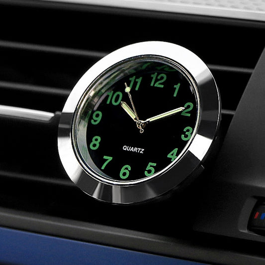 Car Clock Night Light Electronic Clock Car Decoration Quartz, Silver Border, Black Border
