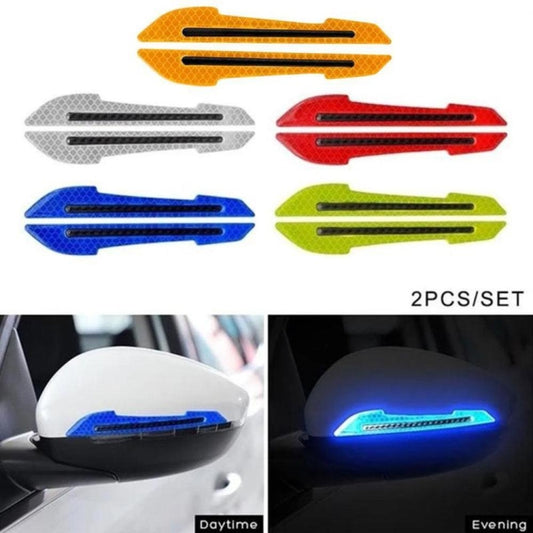 4 Sets Car Reflective Sticker Door Border Anti-Collision Strip Leaf Board Personality Rear View Mirror Warning Sticker, Red, Yellow, White, Green, Blue