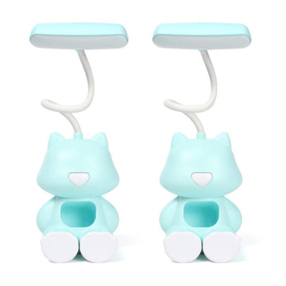 2 PCS FY6601 Cartoon Pen Holder Reading Desk Lamp LED Eye Protection Dormitory Student Bedroom Lamp, Pink, Blue, Green