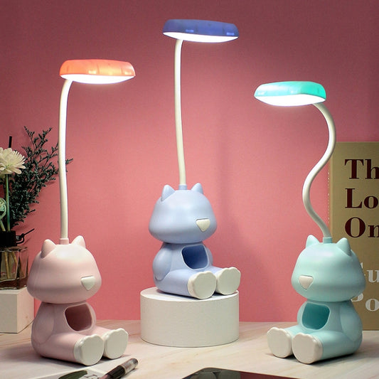 2 PCS FY6601 Cartoon Pen Holder Reading Desk Lamp LED Eye Protection Dormitory Student Bedroom Lamp, Pink, Blue, Green