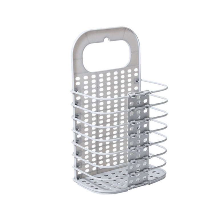 Household Bathroom Wall-Mounted Perforation-Free Folding Dirty Clothes Basket Toy Storage Basket, White, Grey