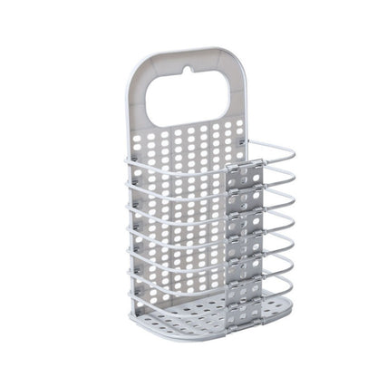 Household Bathroom Wall-Mounted Perforation-Free Folding Dirty Clothes Basket Toy Storage Basket, White, Grey