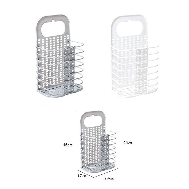 Household Bathroom Wall-Mounted Perforation-Free Folding Dirty Clothes Basket Toy Storage Basket, White, Grey