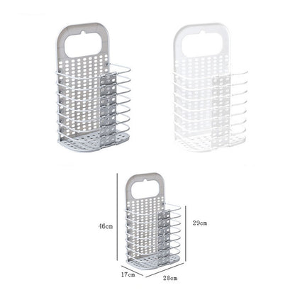 Household Bathroom Wall-Mounted Perforation-Free Folding Dirty Clothes Basket Toy Storage Basket, White, Grey