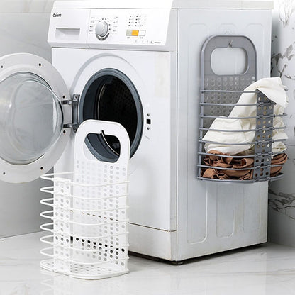 Household Bathroom Wall-Mounted Perforation-Free Folding Dirty Clothes Basket Toy Storage Basket, White, Grey