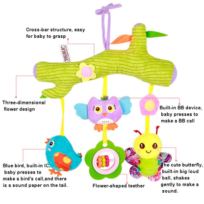 Baby Toys 0-1 Year Old Animal Bed Bells Soothing Plush Toys Baby Rattles Baby Carriage Hanging, A Crossbar - Deer, B Crossbar - Dolphins, C Crossbar - Birds