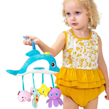 Baby Toys 0-1 Year Old Animal Bed Bells Soothing Plush Toys Baby Rattles Baby Carriage Hanging, A Crossbar - Deer, B Crossbar - Dolphins, C Crossbar - Birds