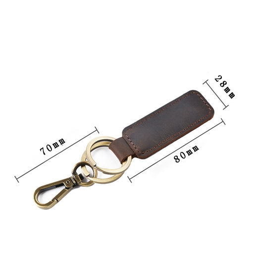 2 PCS Handmade Crazy Horse Leather Retro Keychain Car Couple Keychain, Double Ring