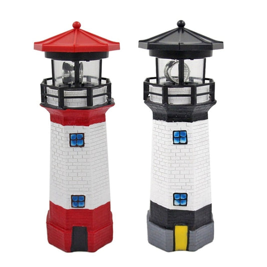 Outdoor Garden Decoration Solar Lighthouse Resin LED Revolving Light
