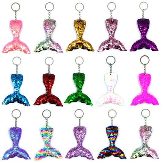 10 PCS Reflective Mermaid Keychain Sequins Mermaid Tail Accessories Car Luggage Pendant