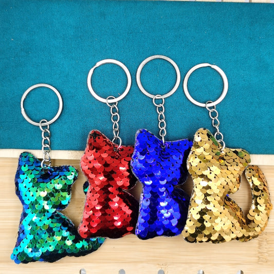 10 PCS PET Sequins Reflective Cat Keychain Bag Car Pendant, Rose Red 11, Pink 3, Green 4, Royal Blue, Sky Blue, White Colorful, Gold, Red
