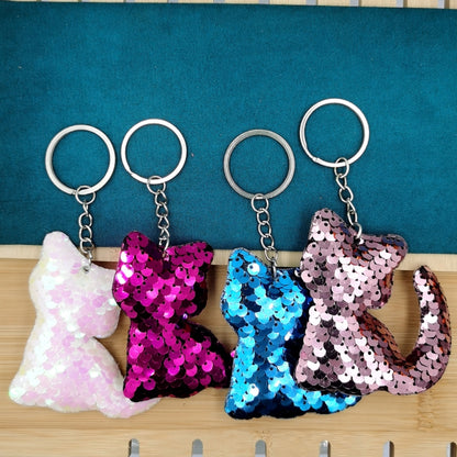 10 PCS PET Sequins Reflective Cat Keychain Bag Car Pendant, Rose Red 11, Pink 3, Green 4, Royal Blue, Sky Blue, White Colorful, Gold, Red
