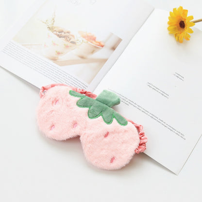 Fruit Plush Eye Mask Cute Soft Girl Sleep Blackout Eye Mask, Strawberry, Pineapple, Carrot, Cactus, Shallow Pink Strawberry