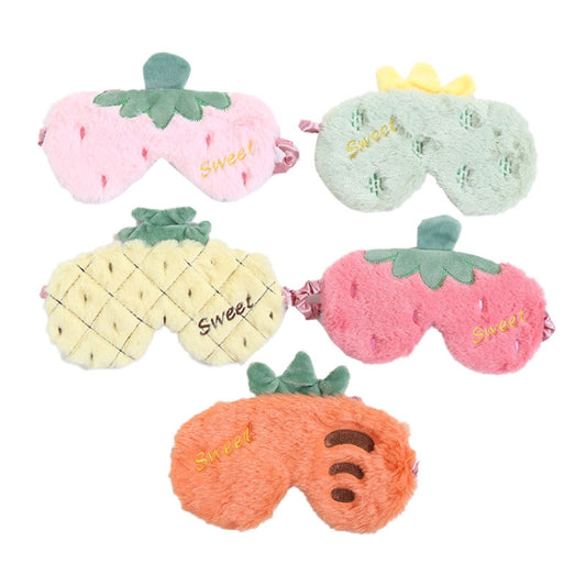 Fruit Plush Eye Mask Cute Soft Girl Sleep Blackout Eye Mask, Strawberry, Pineapple, Carrot, Cactus, Shallow Pink Strawberry