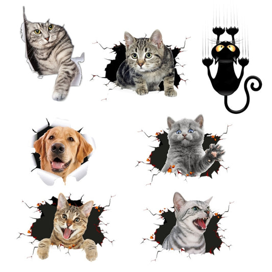 4 PCS 3D Simulation Animal Personality Car Stickers Glass Car Door Scratches Decorative Occlusion Stickers, Dog Head 2, Cat Style 1, Cat Style 2, Cat Style 4, Cat Style 5, Cat Style 6