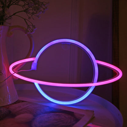 صندوق بطارية USB لإضاءة نيون LED مخصصة للديكور، مزدوج الاستخدام، المواصفات: كائن فضائي، كوكب، صاروخ