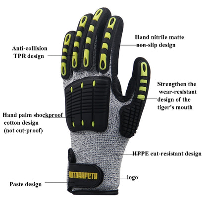 ROTOSAFETY RZT-HFZ20 Shock-Proof Anti-Smashing Anti-Cutting Anti-Collision Gloves TPR Mechanical Maintenance Fire Rescue Miners Mining Anti-Stab Gloves, M, L, XL