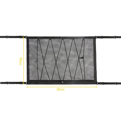 Car Ceiling Storage Net Bag Draw Rope Double-Layer Zipper Car Storage Net Pocket, 80x55cm