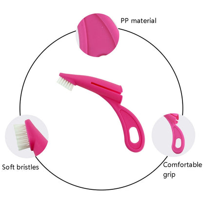 Pet Finger Toothbrush Cat And Dog Oral Cleaning Tool Soft Brush, White, Rose Red