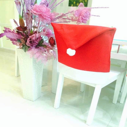 Chair Back Cover Santa Clause Red Hat for Home New Year Decor, Santa Clause