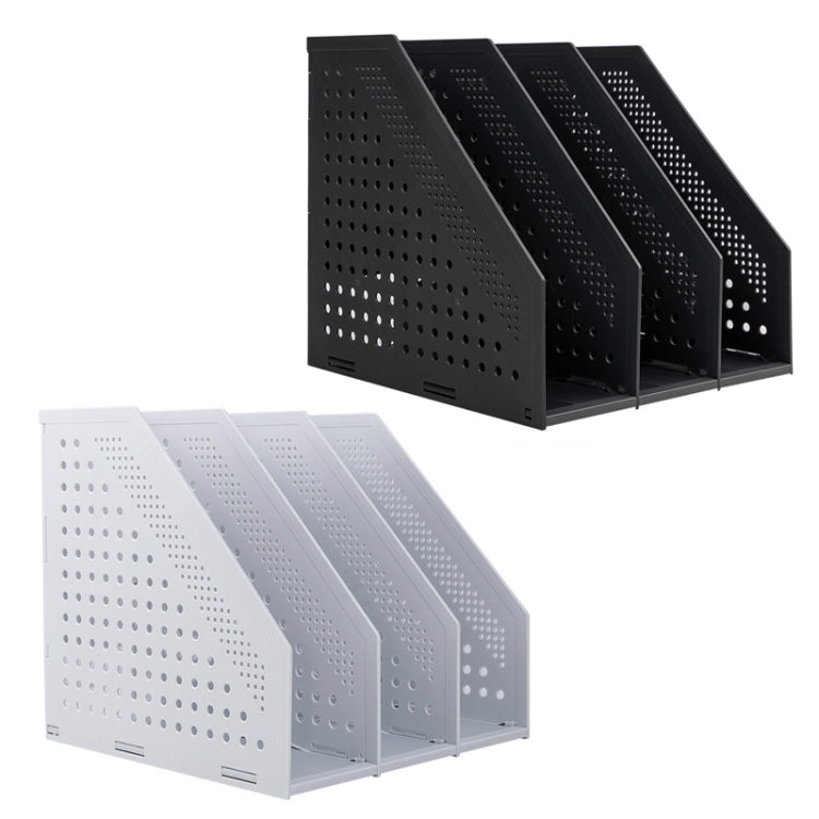 Deli 78995 Three-Compartment File Rack Foldable Desktop Storage Book Stand, Dark Gray, Light Gray