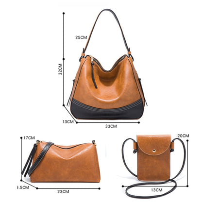 21506 4 in 1 Simple Color-Block Diagonal Handbags Fashion Large Capacity Soft Leather Bags, Navy Blue, Black, Dark Grey, Pink, Brown