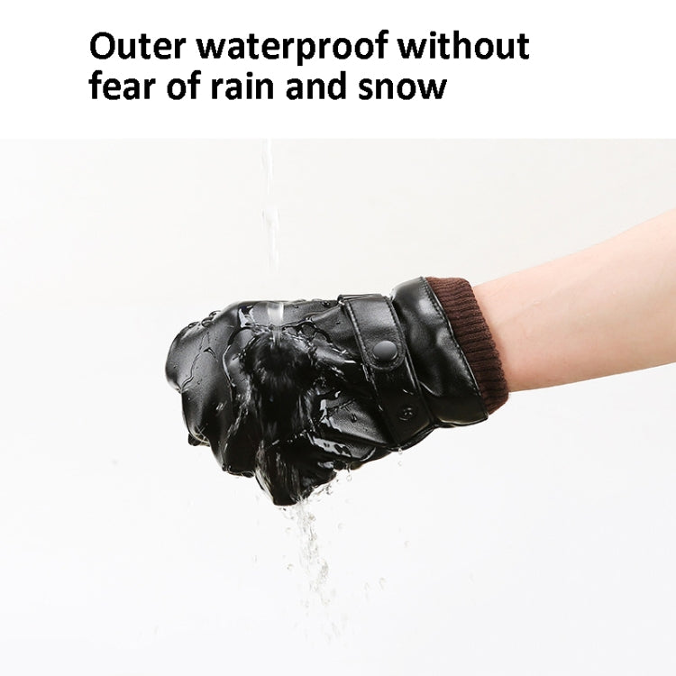 Men Autumn Winter Windproof Warm Plush Lining PU Riding Gloves