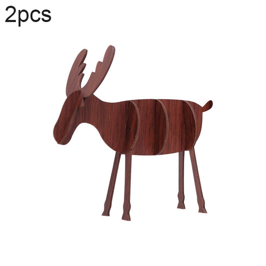 2 PCS Christmas Decorations Wooden DIY Elk Decorations Children Creative Gifts Desktop Decoration, L, S